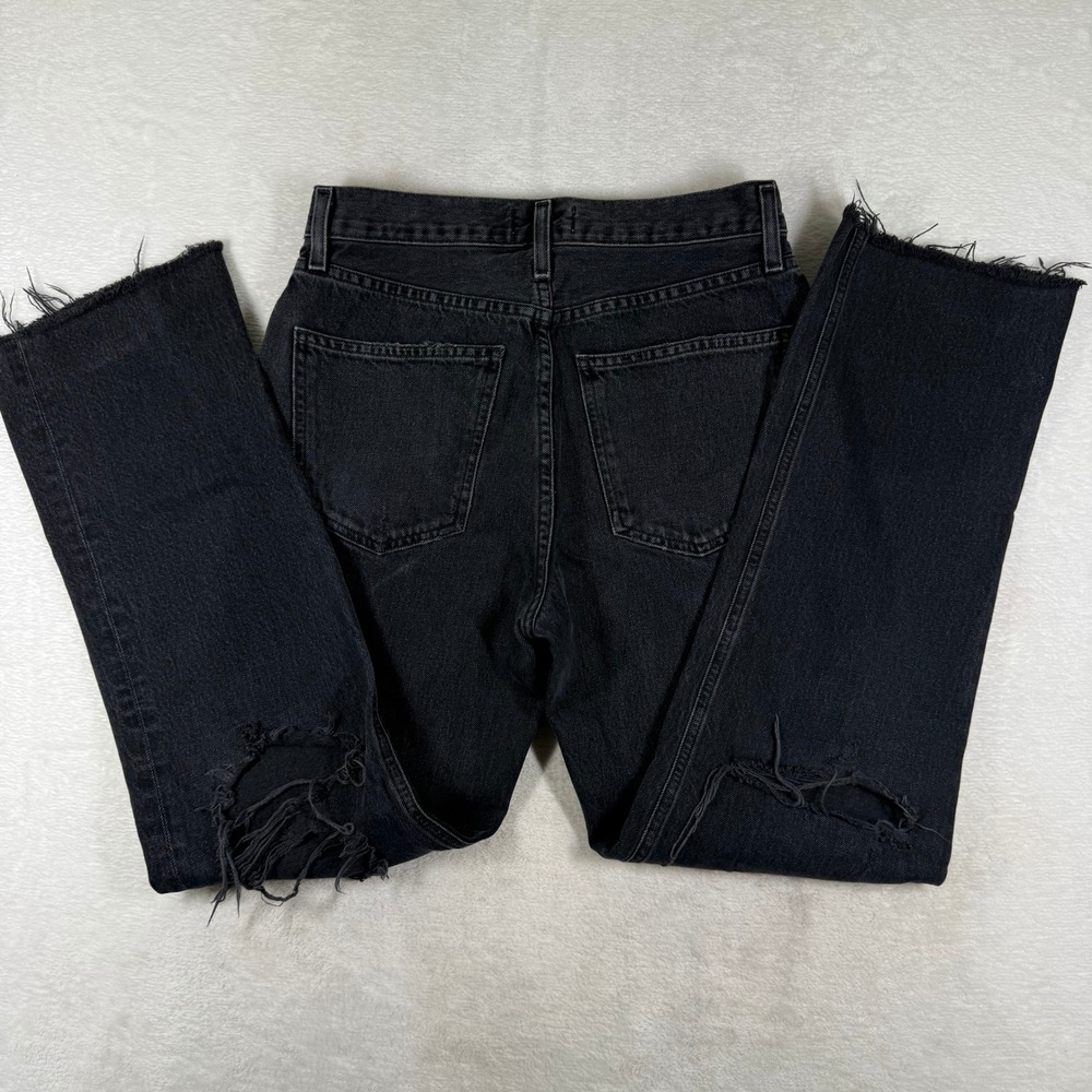 AGOLDE 90s Crop Black Distressed Ripped Knee Loose Jeans Womens 26